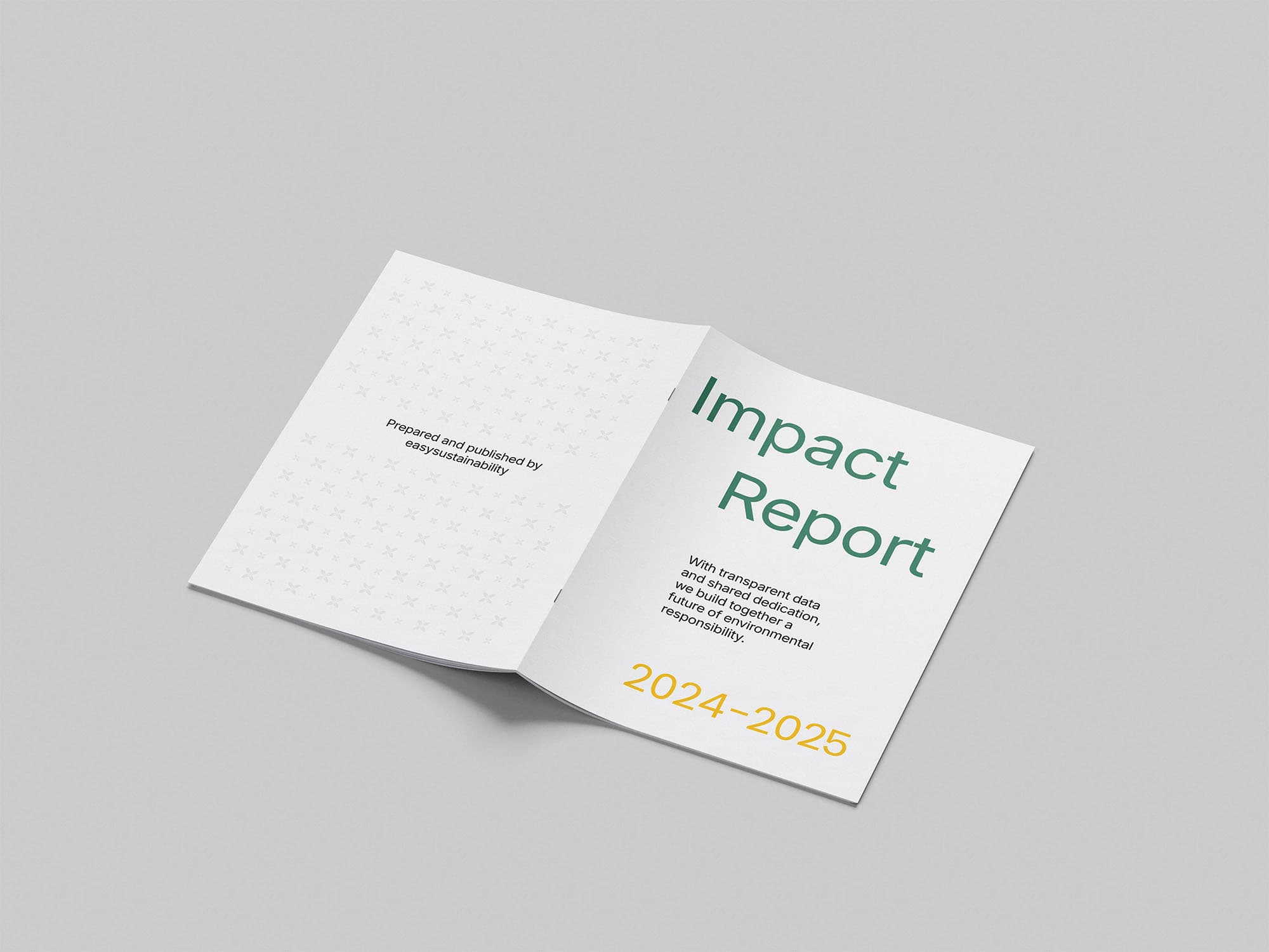 Brochure Impact Report 2024-2025 Easy Sustainability con dati e obiettivi di responsabilità ambientale.